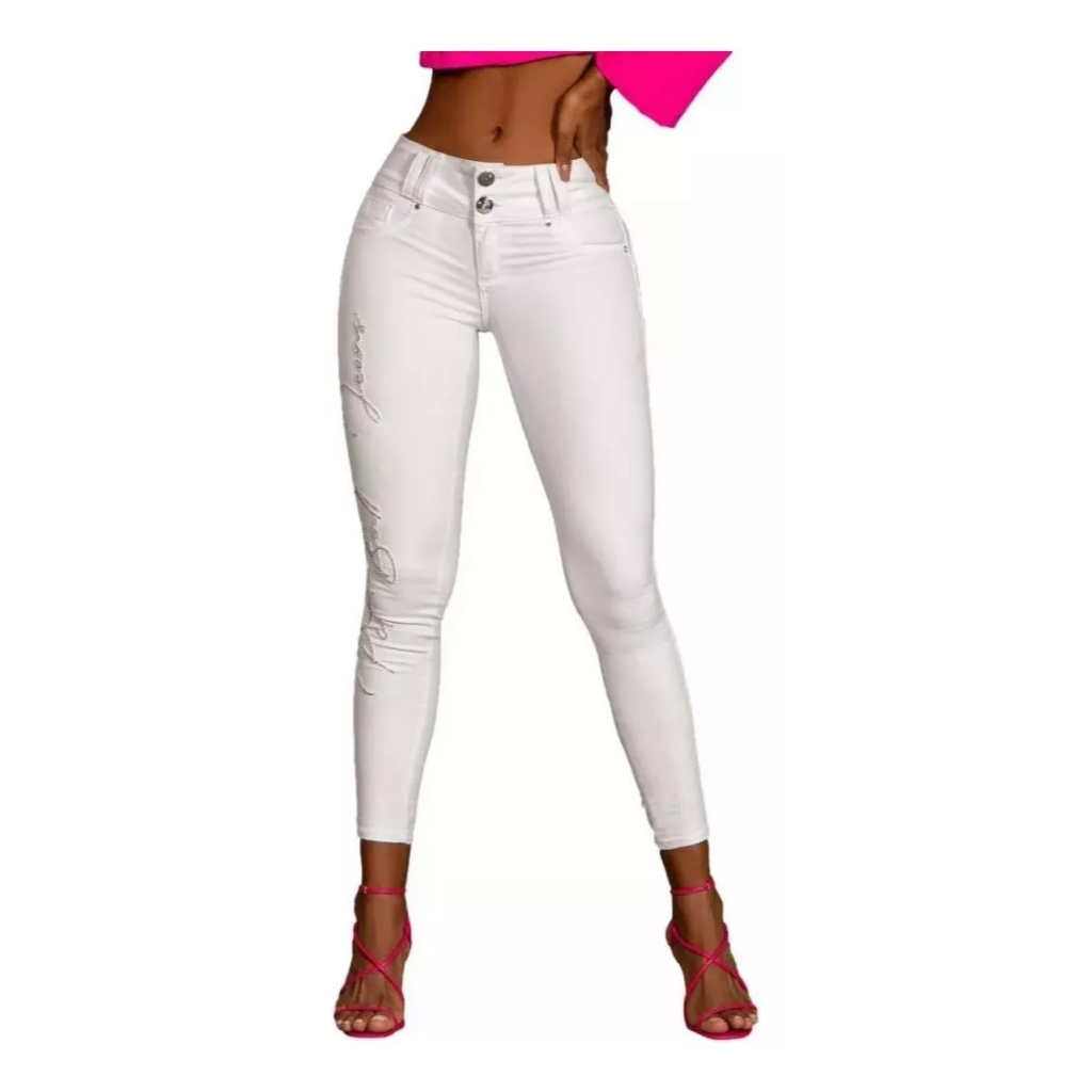 Calça Skinny Branca Bordada Pit Bull Jeans 65968