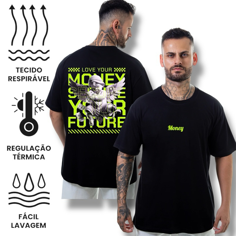 Camiseta Oversized Masculina Larga Streetwear Camisa Blusa Algodão Estampa 30.1