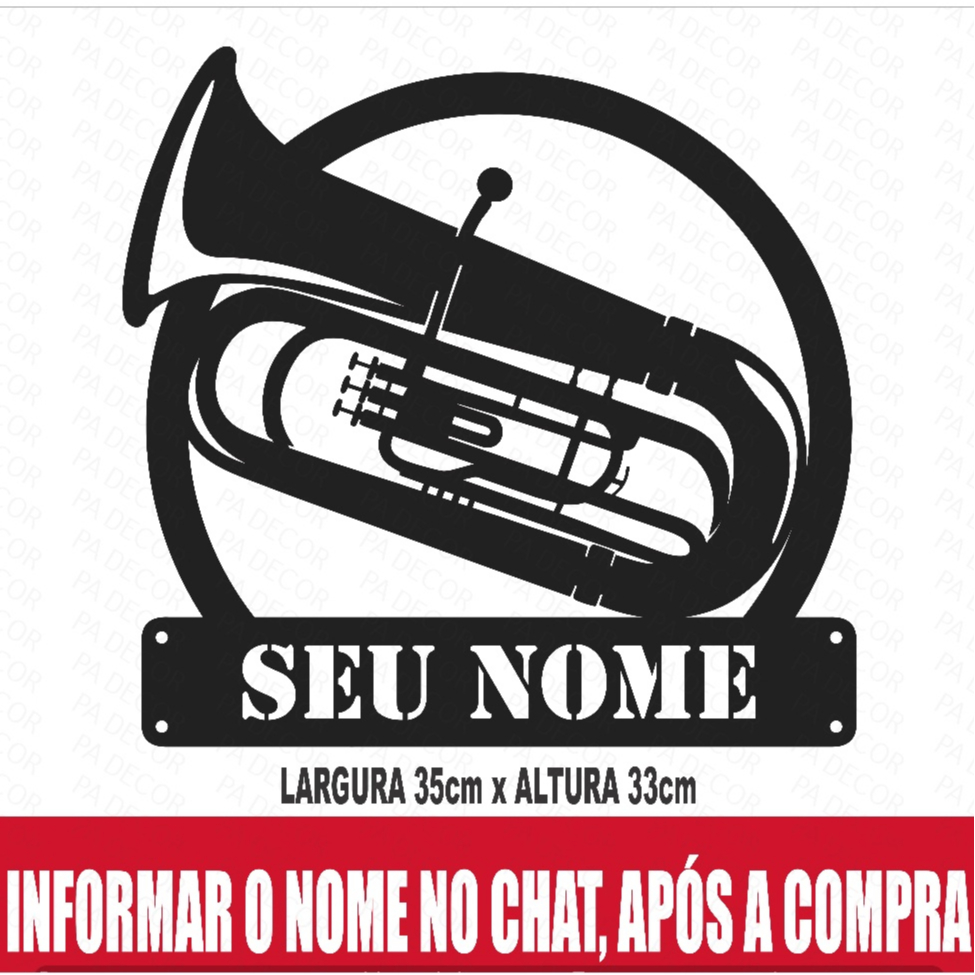 Quadro Tuba Instrumento Com Nome Personalizado MDF 3mm Vazado