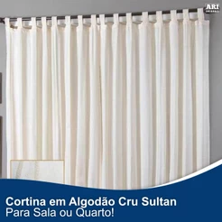 Cortina Sala Quarto Algodão Cru 220x180 cm Passante Tecido Grosso Lavável Sultan Aconchegante