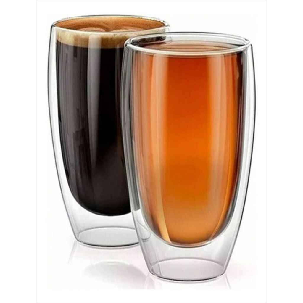 Kit com 2, 4 ou 6 Copos De Vidro Borasilicato Dupla Camada 470ml Transparente em Oferta na Shopee