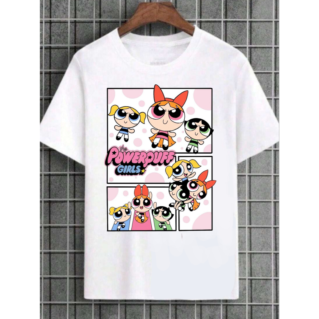 Camiseta Meninas Super Poderosas Blusas Cartoon Feminina 100% Algodão Unissex Camisa Oversized M