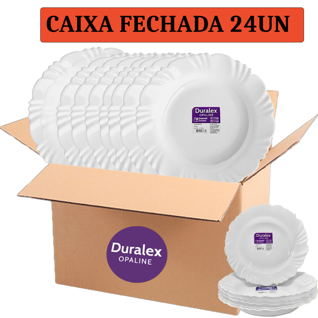 Jogo Kit 24 Pratos Fundo ou Raso Branco Vidro Jantar Pétala Duralex Opaline Jantar Pétala Resistente em Oferta na Shopee