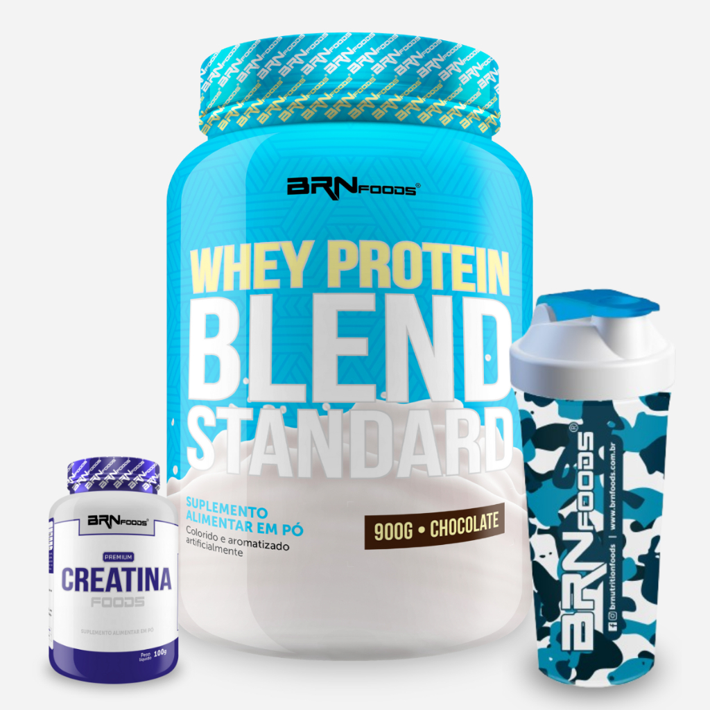 Kit Whey Protein Blend Standard 900g + Creatina Premium 100g + Coqueteleira - BRN Foods em Oferta na Shopee