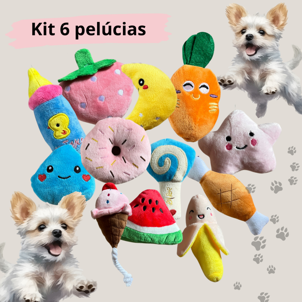 KIT Brinquedos De Pelúcia com apito  P/ Cachorro Pet -  Mordedor Bichinho Luxo
