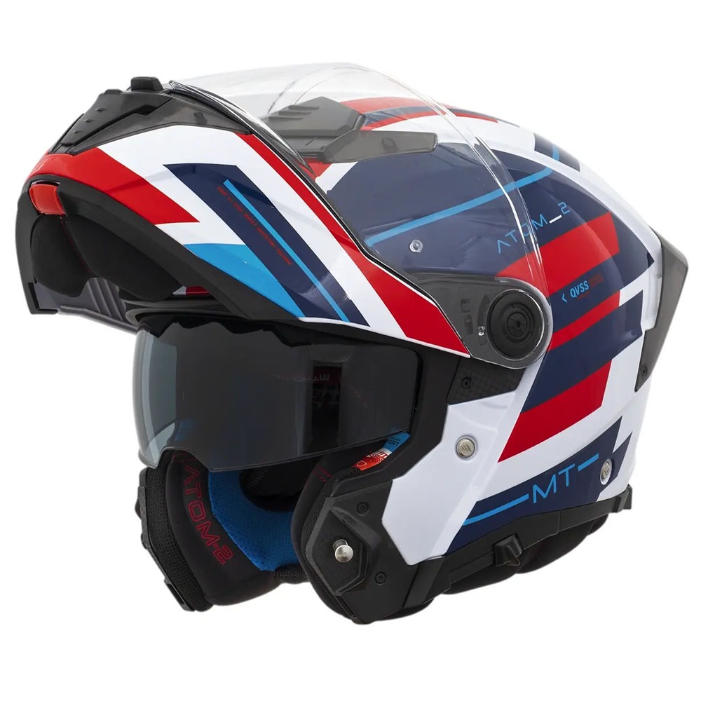 Capacete Robocop Articulado Mt Atom 2 Alkaline F0 Vermelho/azul