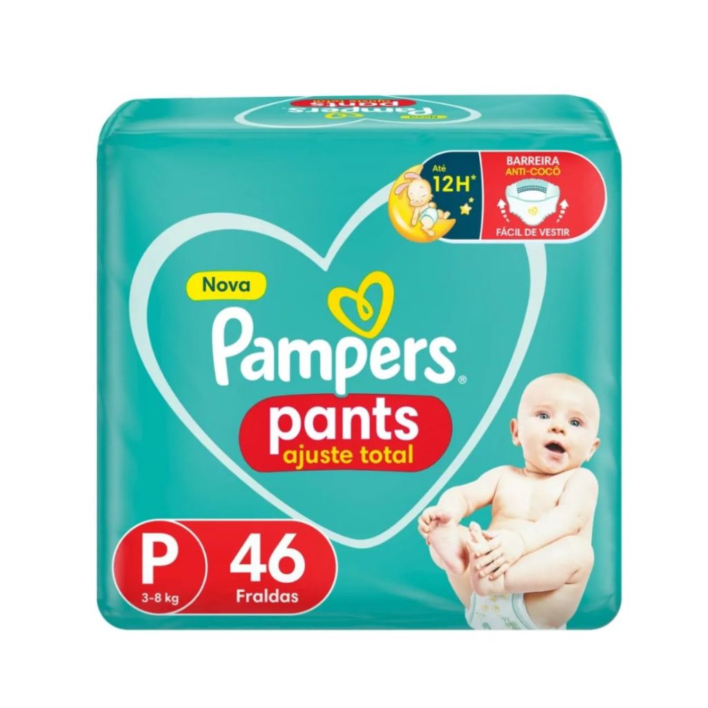 Fralda Infantil Pampers Pants Ajuste Total P Com 46 Unidades em Oferta na Shopee