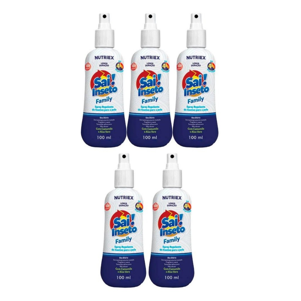 Kit c/ 5 Repelente Spray Sai! Inseto Family 100 ml Nutriex em Oferta na Shopee
