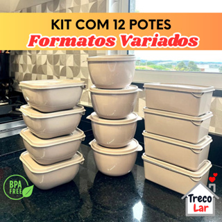 Kit 12 Potes Plásticos - Formatos Variados - Vai ao Micro-ondas e Freezer - 1 Litro em Oferta na Shopee