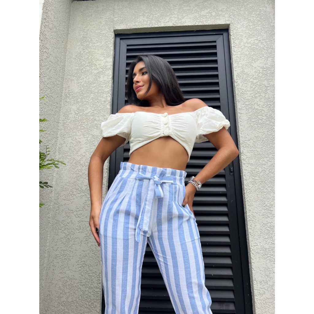 Calça Pantacourt linho  Listrada P36---GG42 – Conforto e Estilo para Qualquer Ocasião em Oferta na Shopee