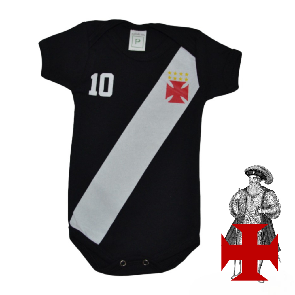 Body VASCO da Gama Fantasia Bory Bebê Personalizada Mesversario Futebol 100% Algodão