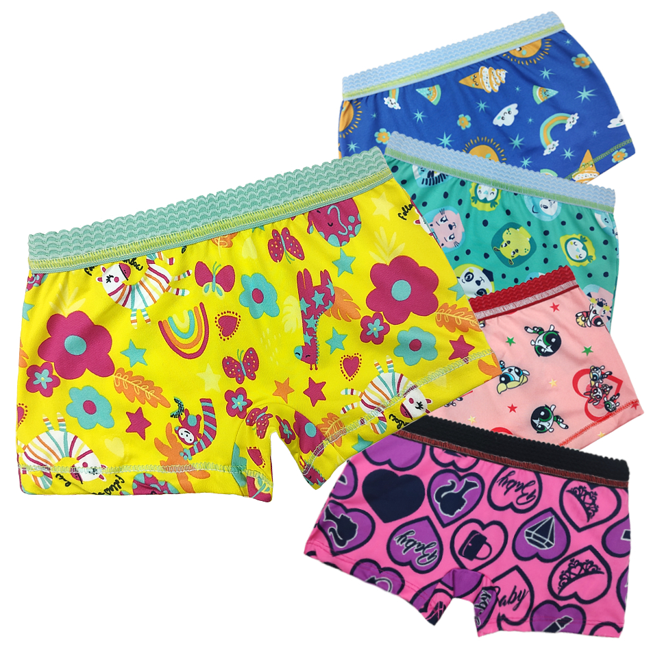 KIT 3 calcinhas box boxer estampada microfibra criança menina cós elastico