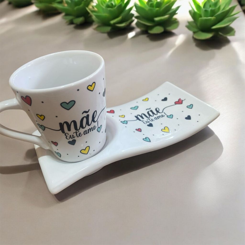 Kit Caneca Porcelana  E Pires Ondulado Mãe variados em Oferta na Shopee
