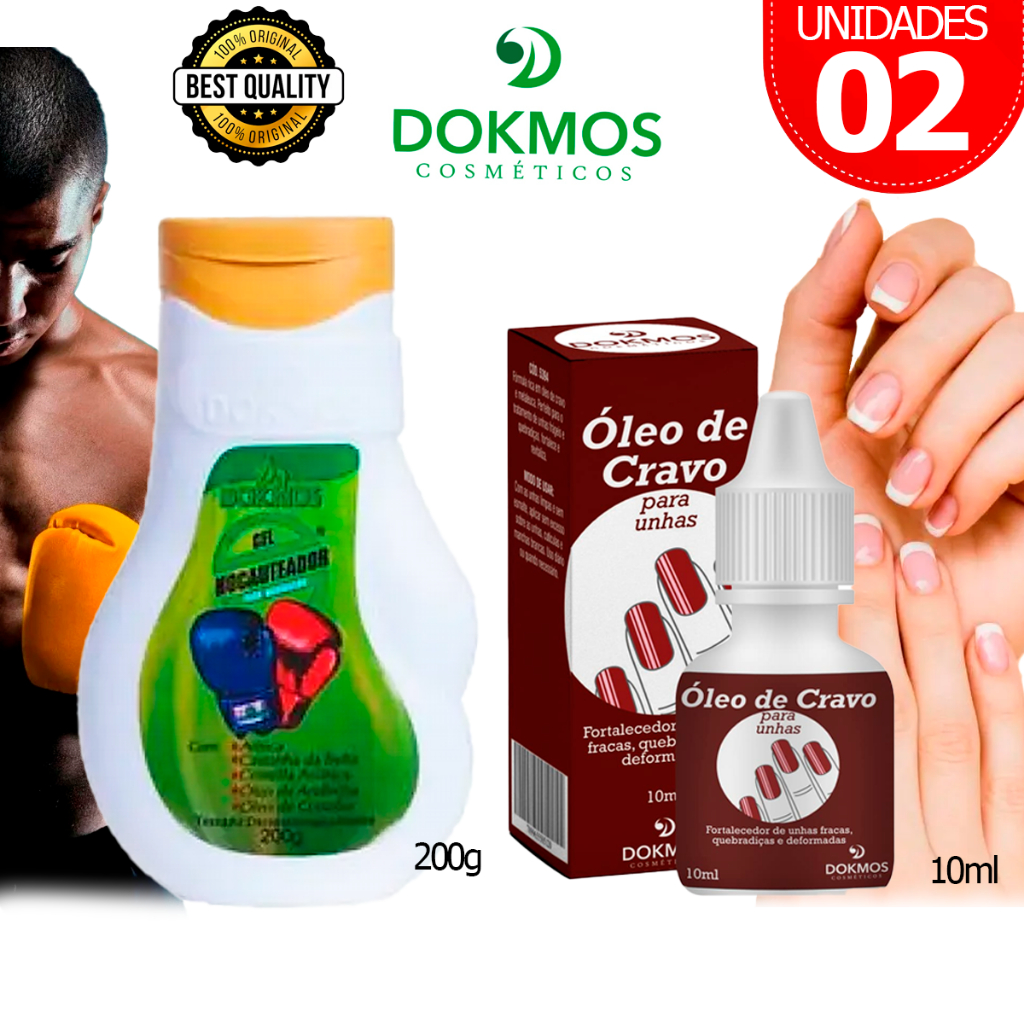 Kit Óleo De Cravo para Unhas Melaleuca 10ml + Nocauteador Gel Massageador Dokmos 200g Dores Musculares