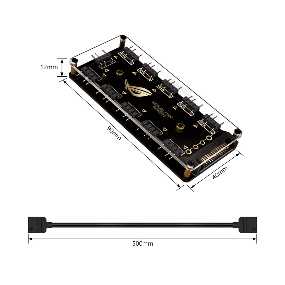 HUB PARA LED ARGB 5V 3 PINOS, 10 PORTAS, CONTROLE POR SOFTWARE PLACA-MÃE, ALIMENTAÇÃO SATA - detalhe