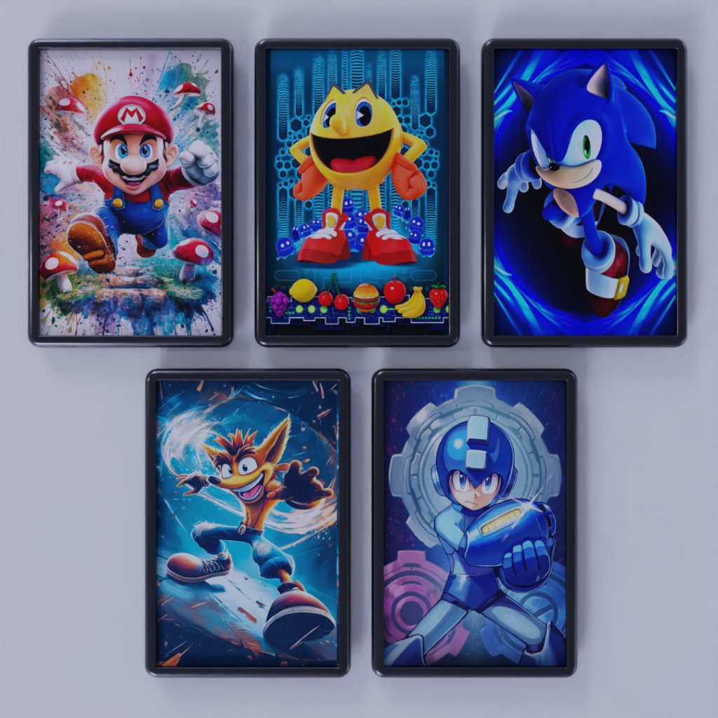 Kit de 5 Quadros Decorativos Tema Games Sonic Mario  - Decoração de Parede com Moldura PS 30x20 cm em Oferta na Shopee