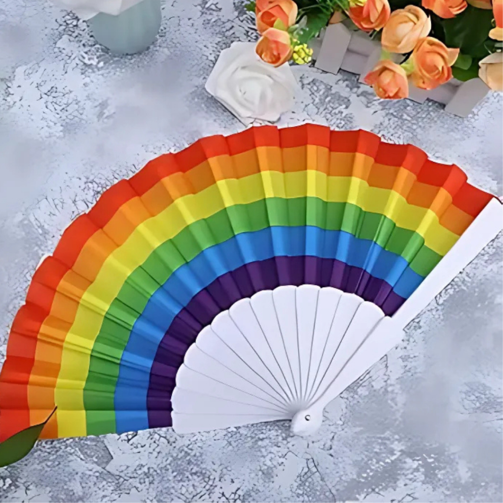 Leque de Mão Luxo Médio 42cm Leve Festa Carnaval Folia (Arco Iris) - Bandeira LGBTQIA+
