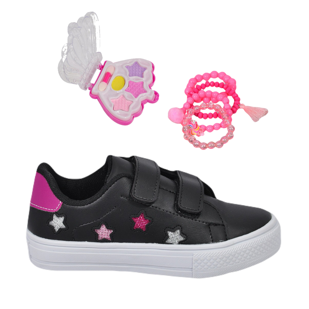 Tênis Infantil Feminino Menina Estrela Glitter + Paleta e Pulseira Novo