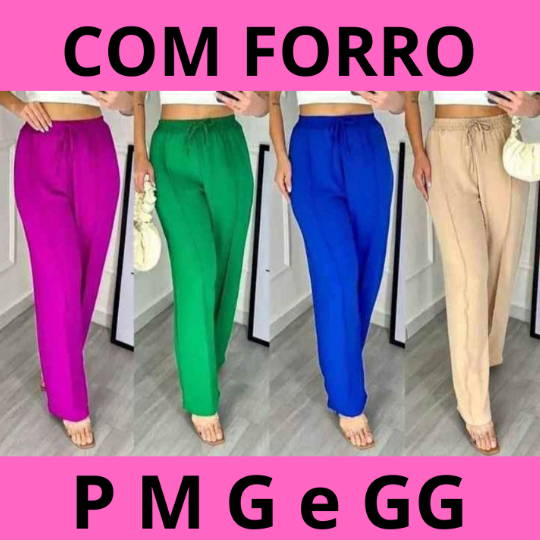 Calça Pantalona Feminina Com Bolso e FORRADA DUNA Cintura Alta Tecido Duna Pemium 2026