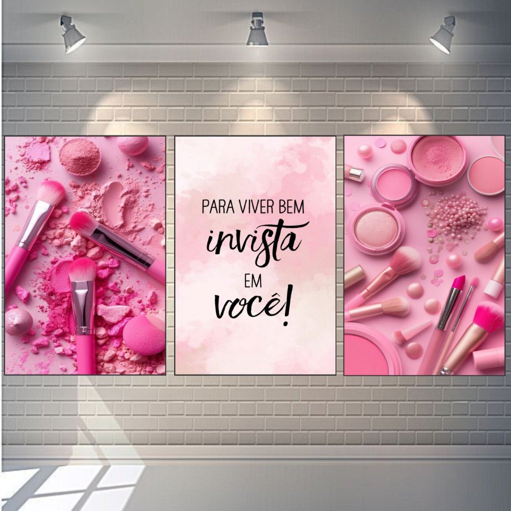 KIT 3 QUADROS DECORATIVOS-MAQUIAGEM-DECORAÇÃO-INVISTA EM VOCE em Oferta na Shopee