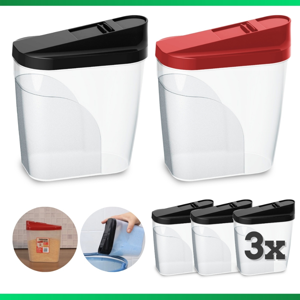 Farinheiro e Açucareiro Pote Multiuso 1 Litro Preto / Vermelho - Uninjet