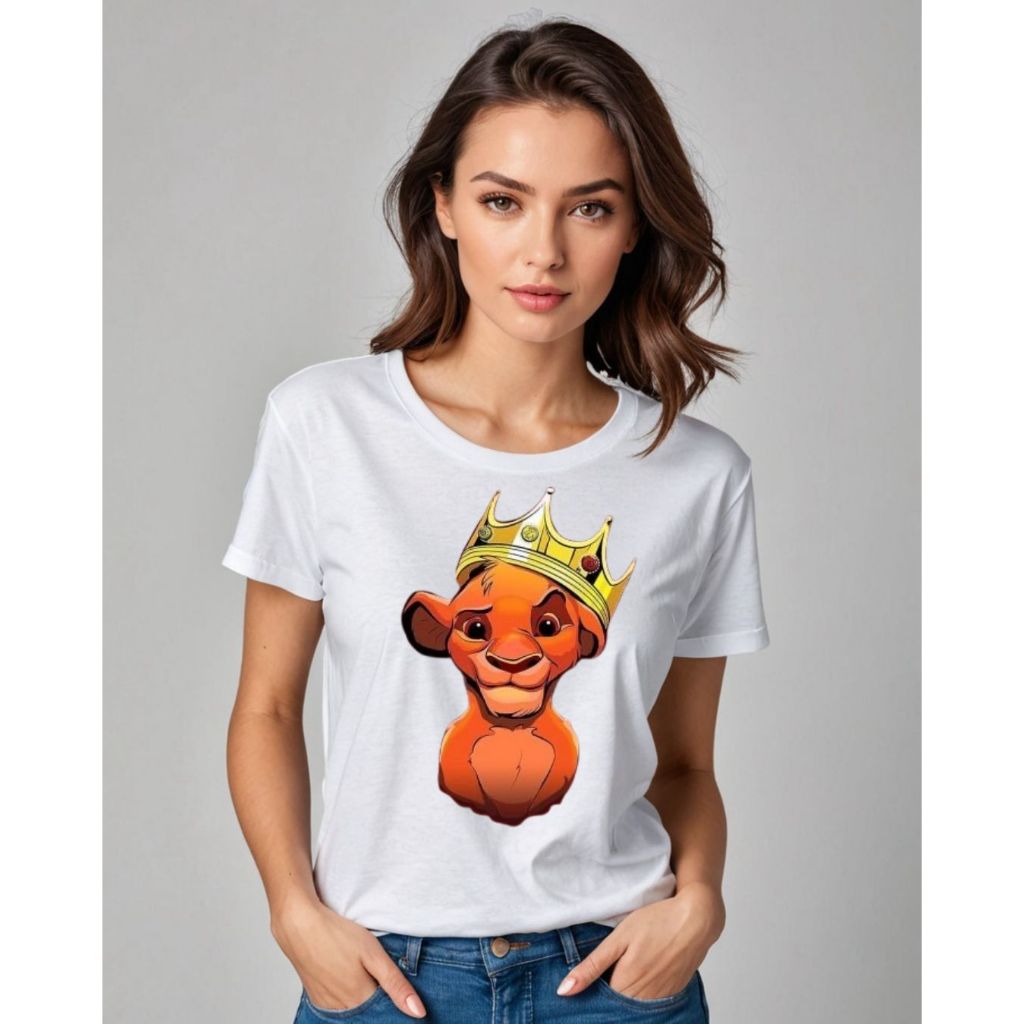 Camiseta Unissex Algodão T-shirt Rei Leão Simba Rei Coroa - Divertido Casual - Infantil Adulto e Plus Size