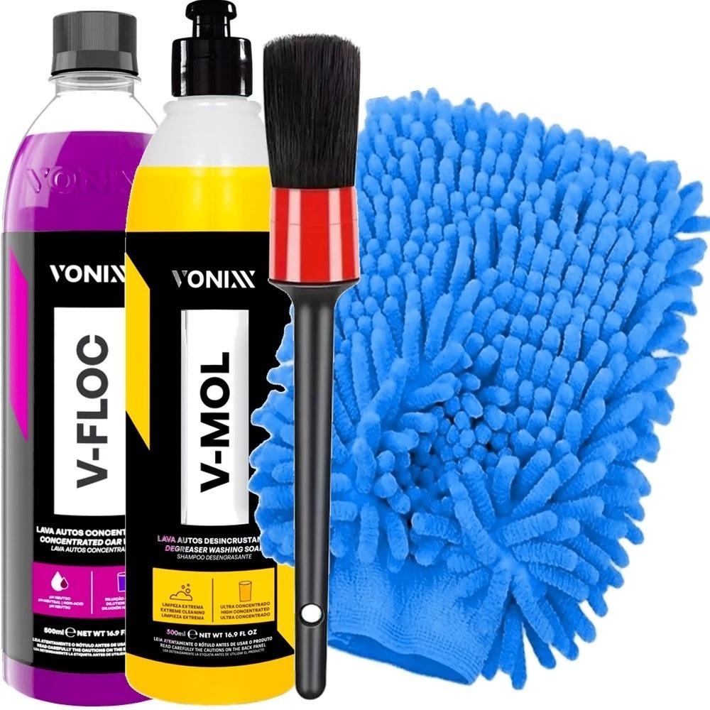 Kit Lavagem de Moto Shampoo Neutro V-Floc Vonixx e Shampoo para Barro V-Mol Vonixx Pincel e Luva em Oferta na Shopee