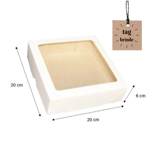 Kit 10 Caixas para Presente Branca 20 x 20 x 6 Tampa e Fundo com visor acetato