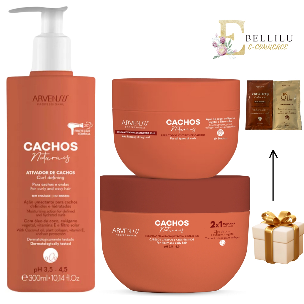 Kit Arvensis Ativador de cachos 300ml + Geleia Alta Fixação 250g+ Máscara Arvensis Para Cachos Naturais 2x1 Vegana 450g