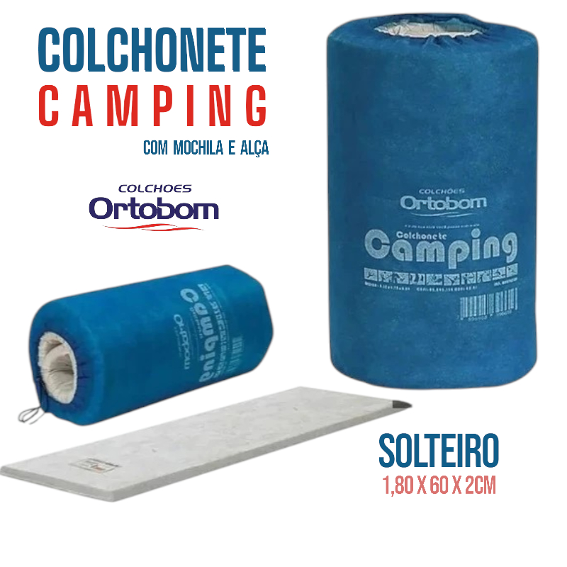 Colchonete para Camping Ortobom SOLTEIRO com bolsa mochila 1,80 x 60 x 2cm em Oferta na Shopee