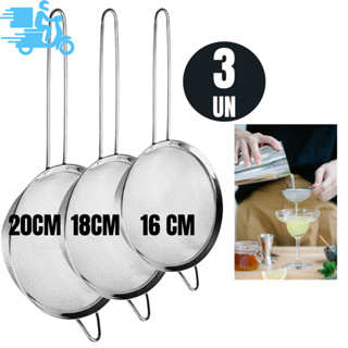 Conj 3 Peneira Coador Manual Aço Inox Para Cozinha 16cm 18cm 20cm +2 Peneiras 16 cm 20 cm Excelente em Oferta na Shopee