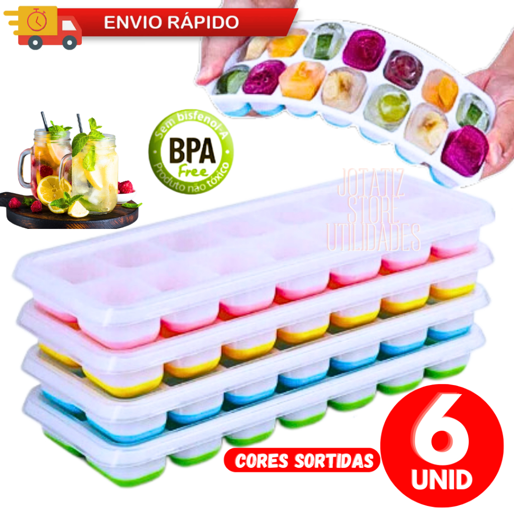 Kit Formas De Gelo Silicone Com Tampa Para Gelo Tempero Papinha Suco Bebida Drink Cocktail