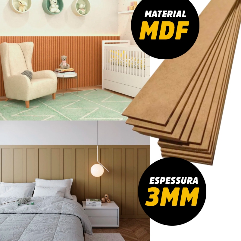 Kit Chapa RIPA Mdf Cru 3mm Placa para Boiserie Revestimento Painel De Parede Ripado Decorativo