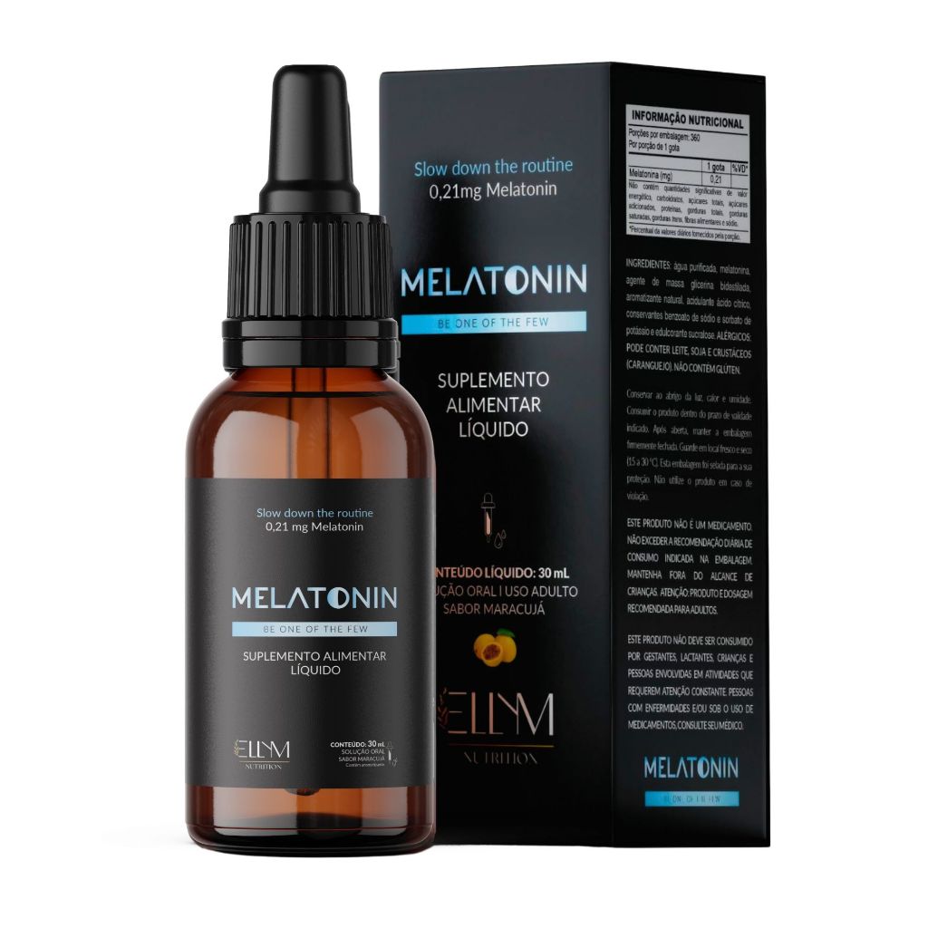 Melatonina em Gotas Sublingual 0,21mg ELLYM NUTRITION 30ml Sabor Maracujá Suplemento Dormi...