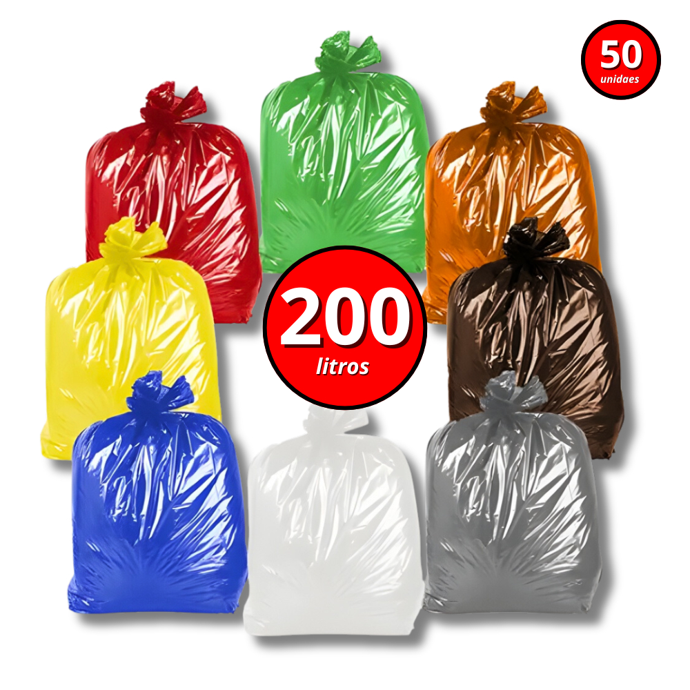 Saco De Lixo 200 Litros 50 Unidades Coleta Seletiva Várias Cores