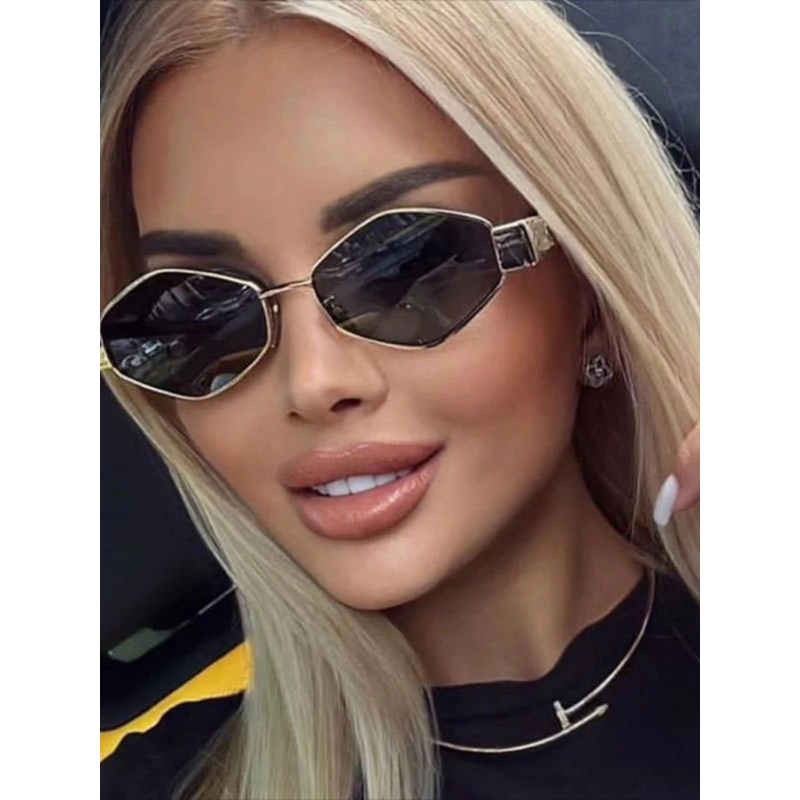 2025Novos óculos de sol femininos  poligonal de metal em Oferta na Shopee
