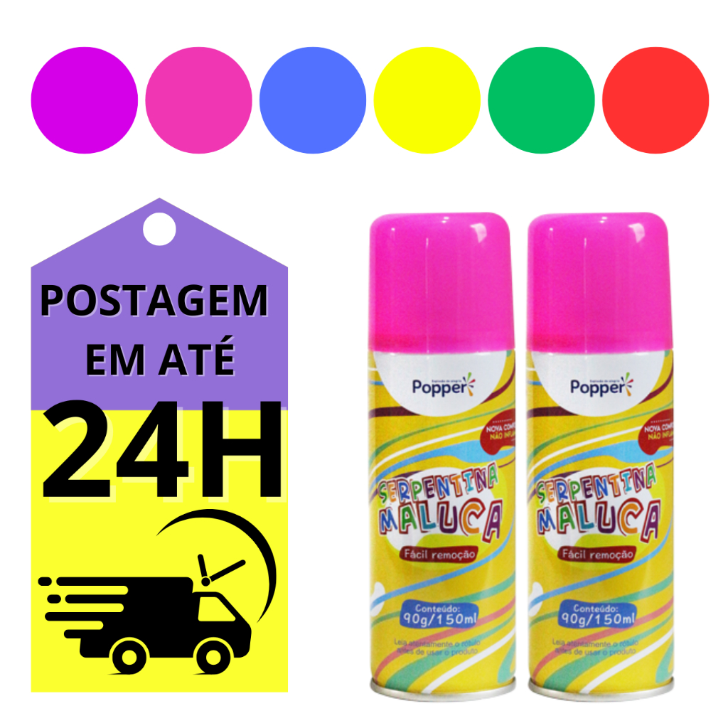 Kit 2 Sprays De Serpentina Cores Carnaval 150ml Não Mancha Teia em Oferta na Shopee