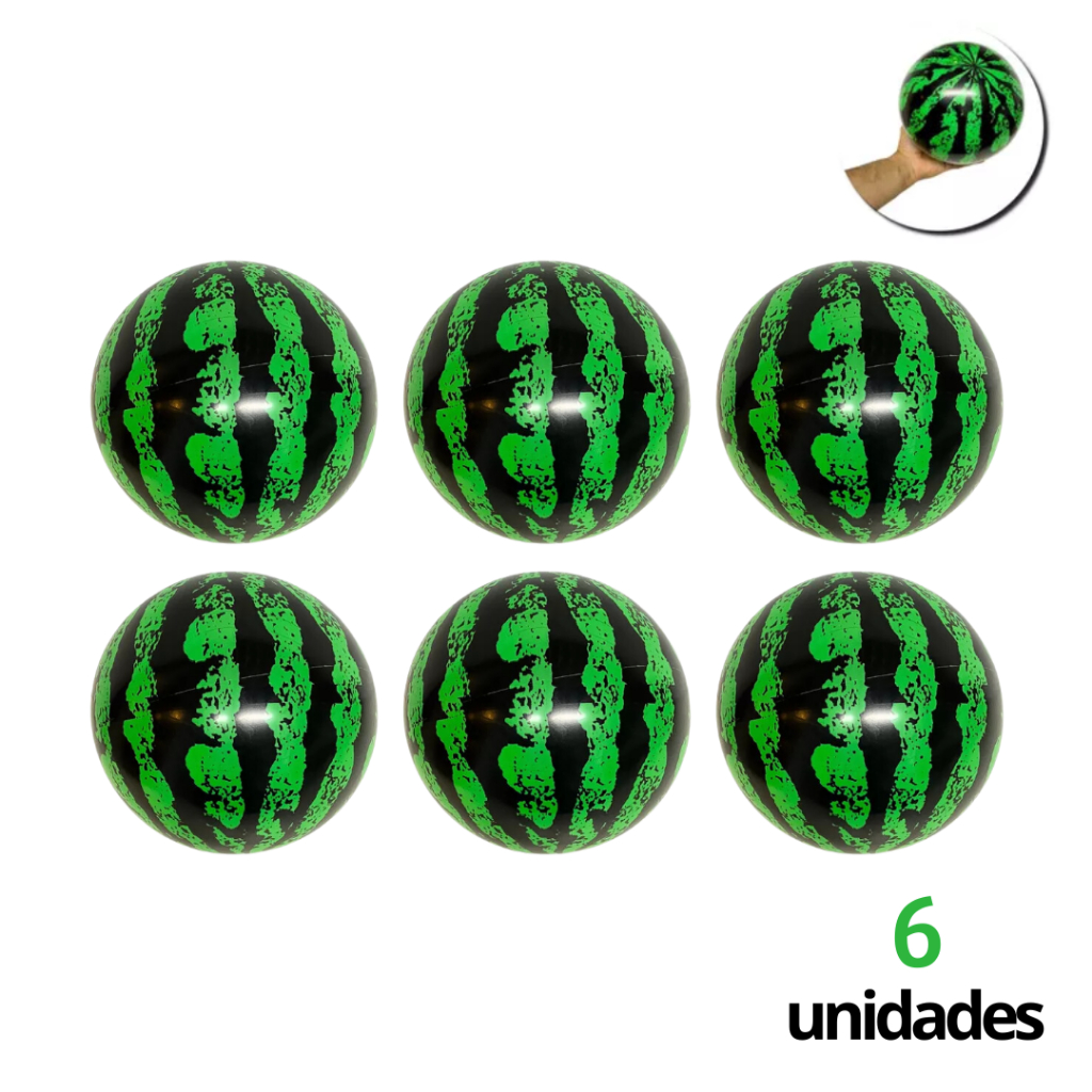 Kit 06 Bola Melancia de Vinil para Recreação e Festas 24x24cm