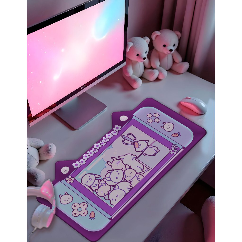 Mouse Pad 70x35cm para Desktop Gatinho com Orelhinhas e Costura Elegante