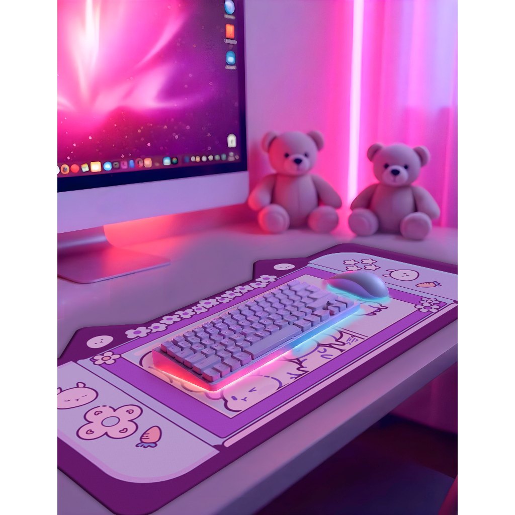 Mouse Pad 70x35cm para Desktop Gatinho com Orelhinhas e Costura Elegante