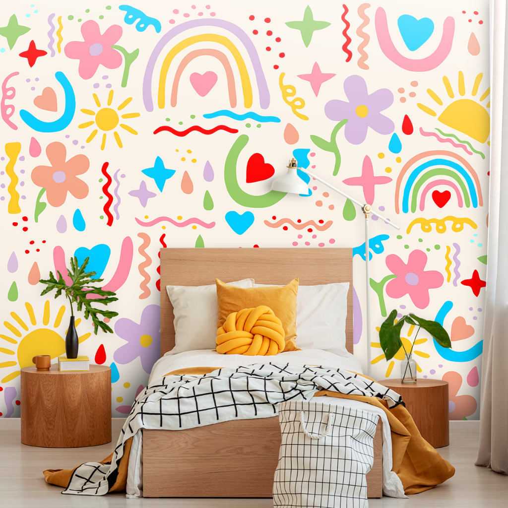 Papel de Parede Infantil Tema Arco-Íris Soft Color  Para Quarto De Menina - Home & Living