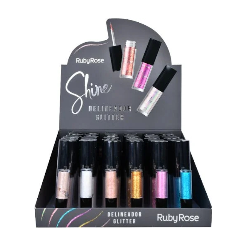 Box Delineador Glitter Shine C/36 Unidades Ruby Rose - HB8416