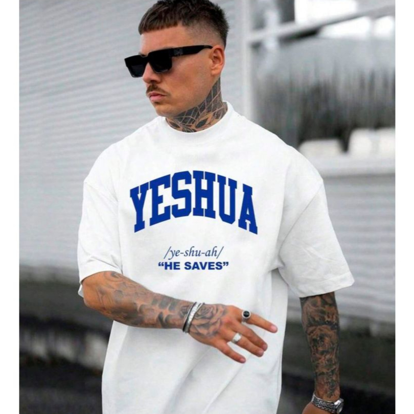 Camiseta OVERSIZED cristã estampada branca blusa camisa Streetwear em algodão 30.1 modelo YESHUA Premium