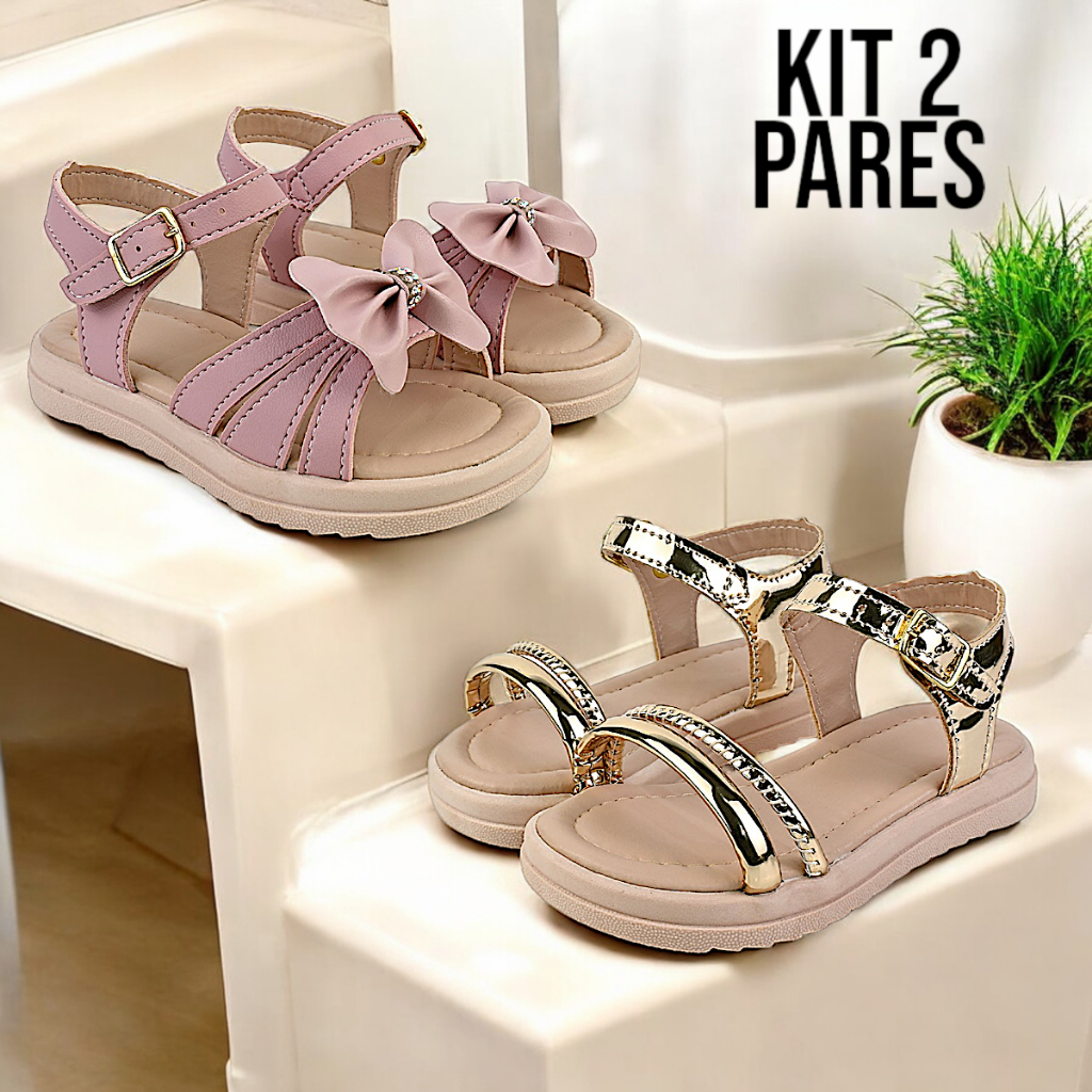 Kit 2 Pares Sandália Birken Rasteirinha Infantil Menina Confortável
