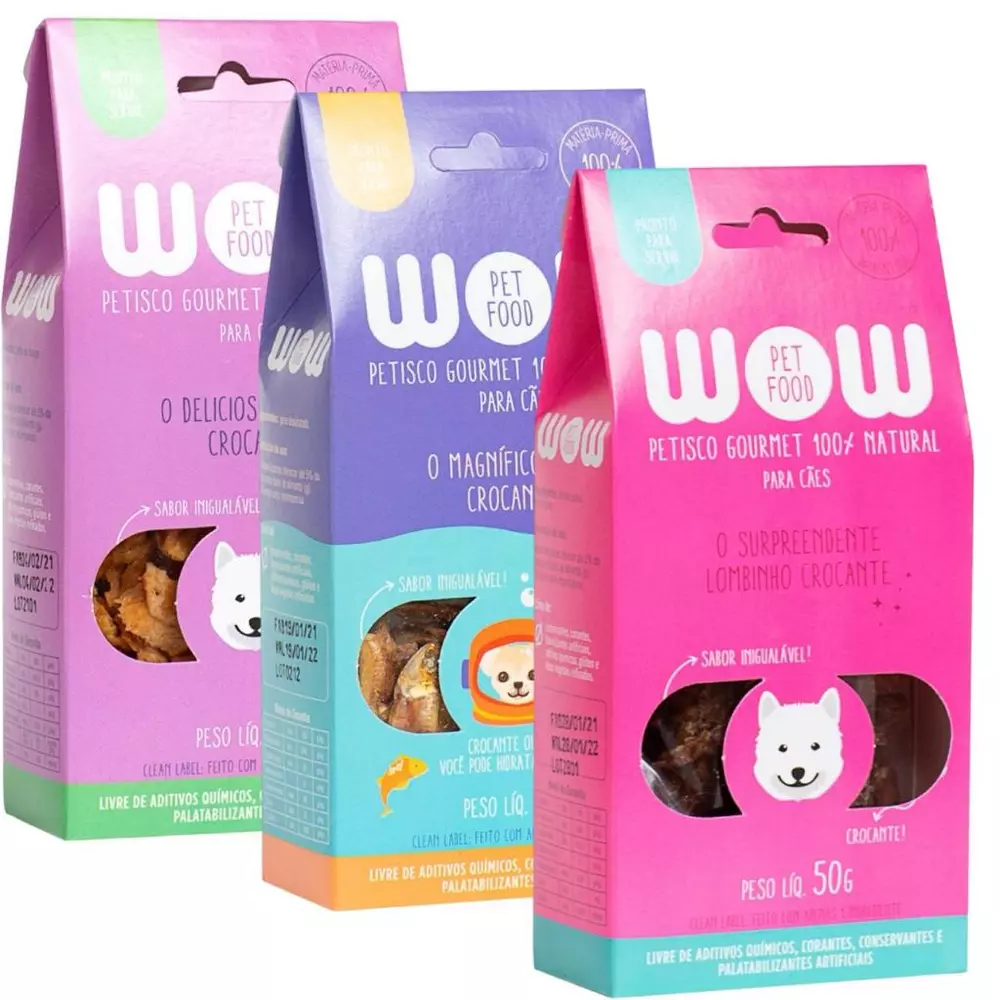 Kit 3 Petiscos Gourmet Cães Natural Wow 100% Vários Sabores