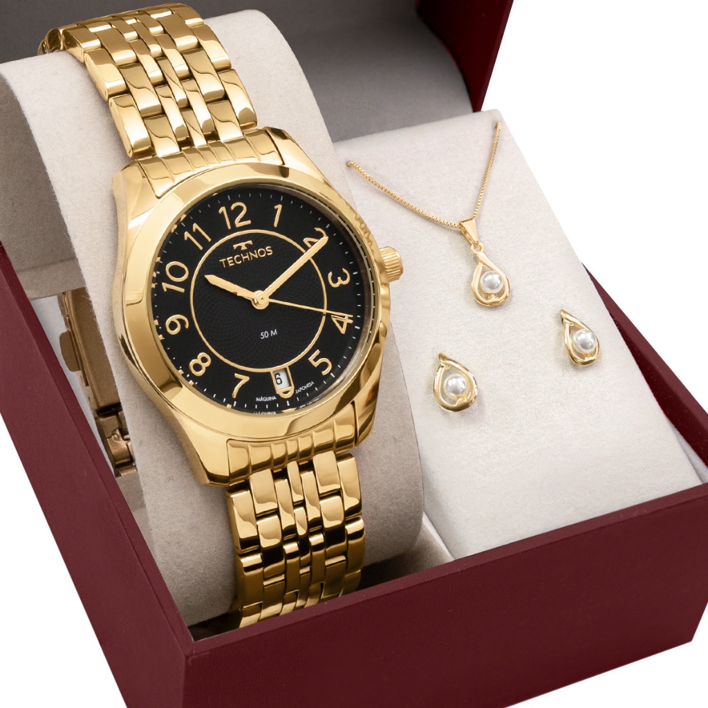 Kit Relógio Technos Feminino Boutique com Colar e Brincos 2115KNJS/K4P em Oferta na Shopee