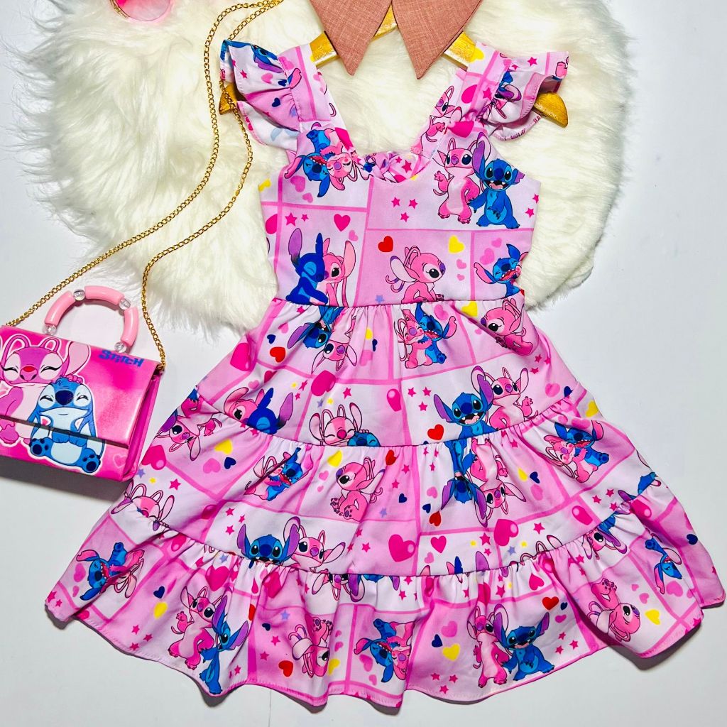 Vestido Infantil Menina Festas Bloguerinha Stitch Soltinho Confortável Verão em Oferta na Shopee
