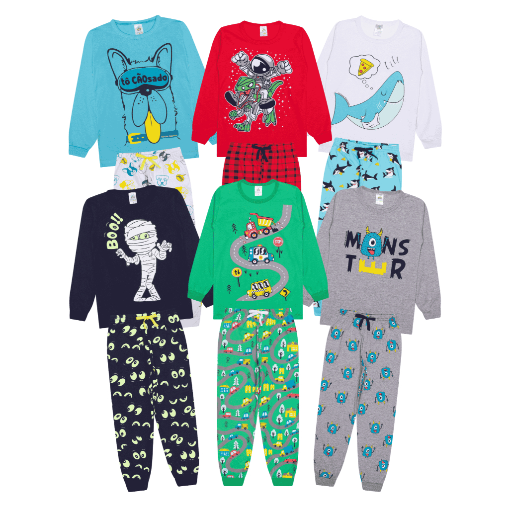 Kit Sortido 2, 4 ou 10 Peças Pijama Infantil Menino Manga Comprida De Inverno Masculino Roupa de Dormir em Oferta na Shopee