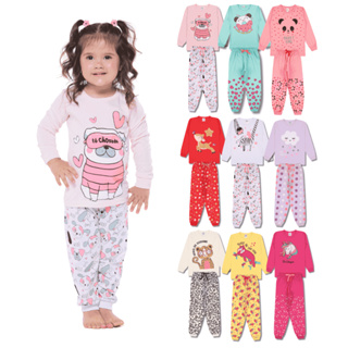Kit Sortido 6 Peças Pijama Infantil Menina Manga Comprida Longa Pijama Inverno Frio Confortável e Quentinho 100% Algodão em Oferta na Shopee