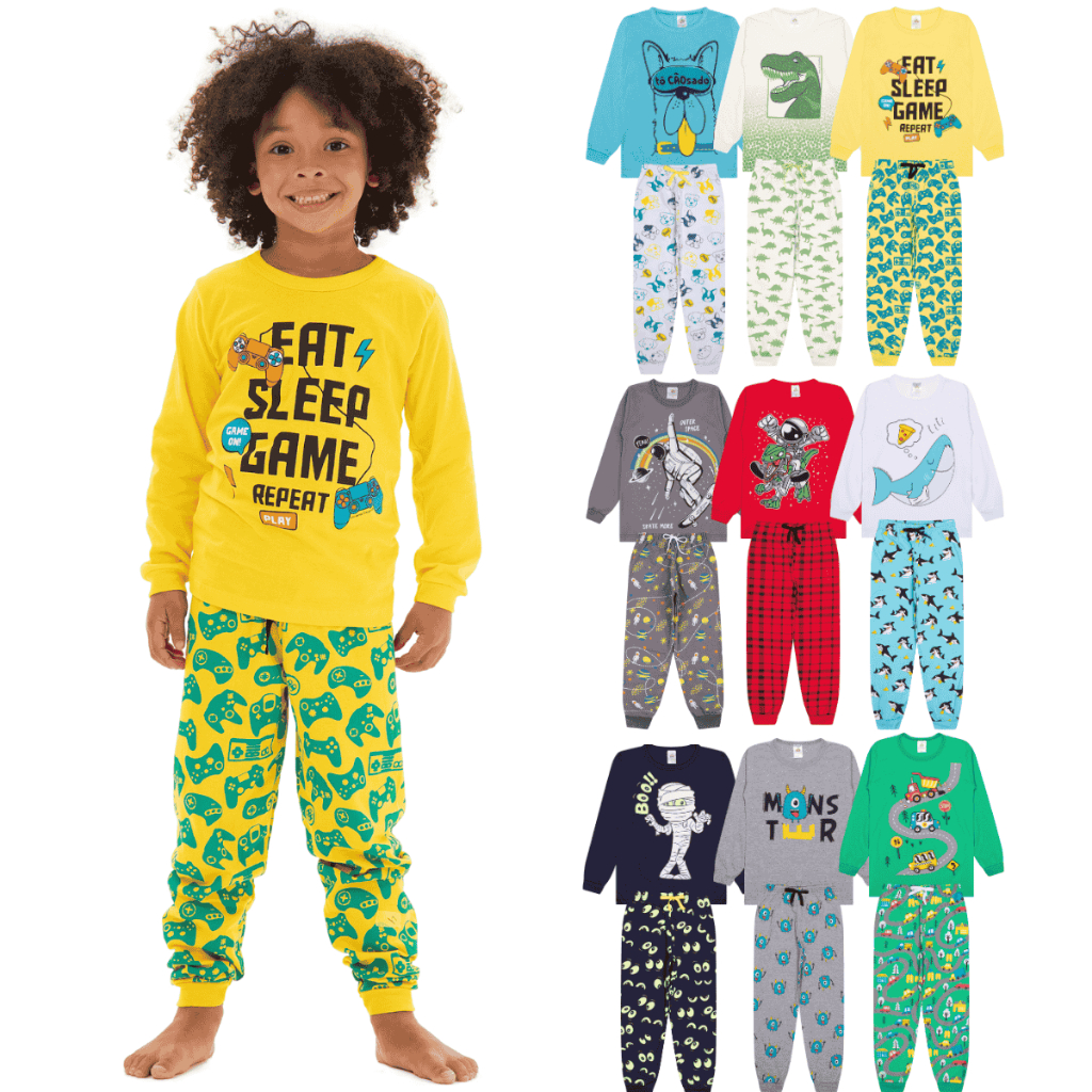 Kit Sortido 2, 4 ou 10 Peças Pijamas Infantil Menino Manga Comprida Pijama Infantil Masculino de Inverno para o Frio em Oferta na Shopee